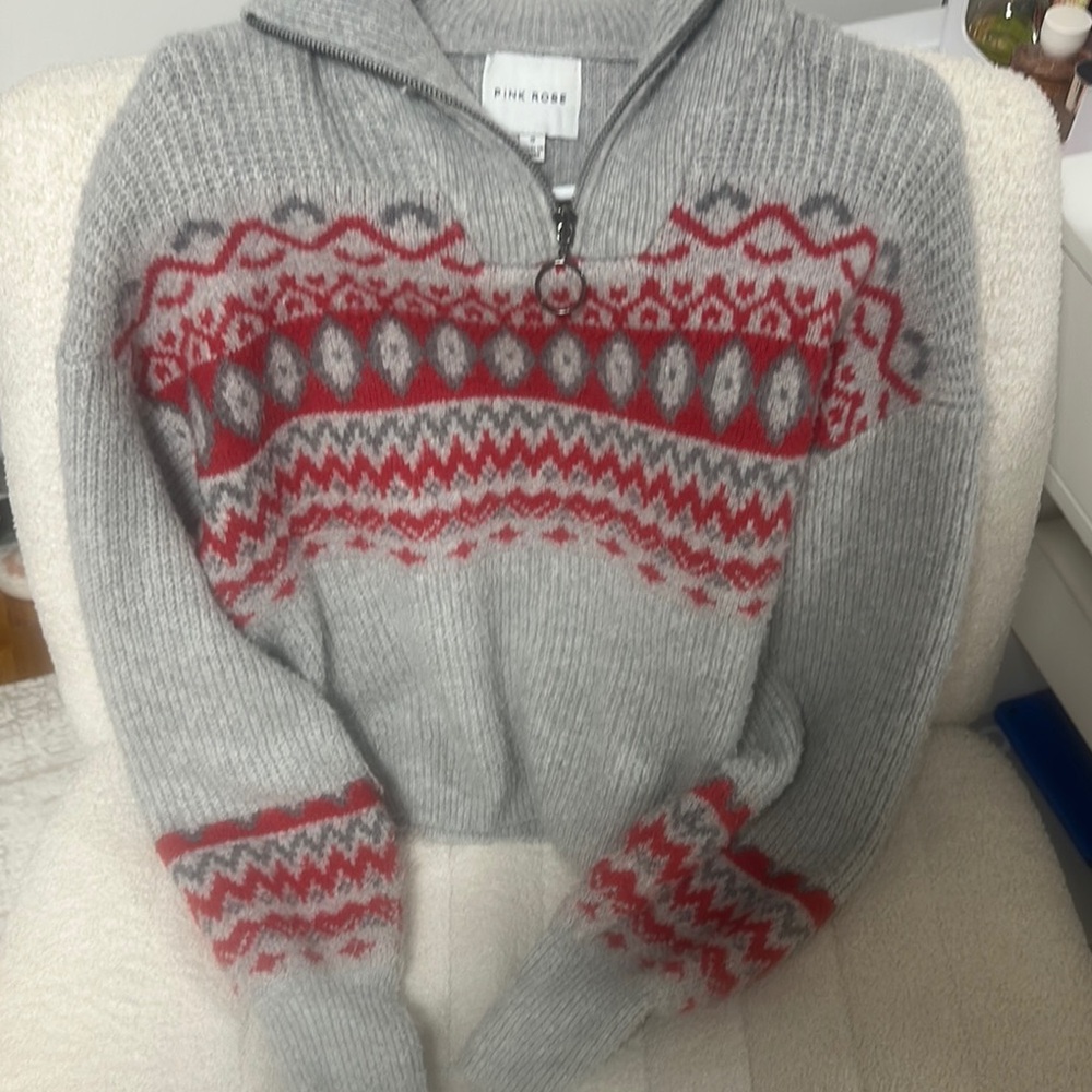 Pink Rose Gray and Red Women's Sweater